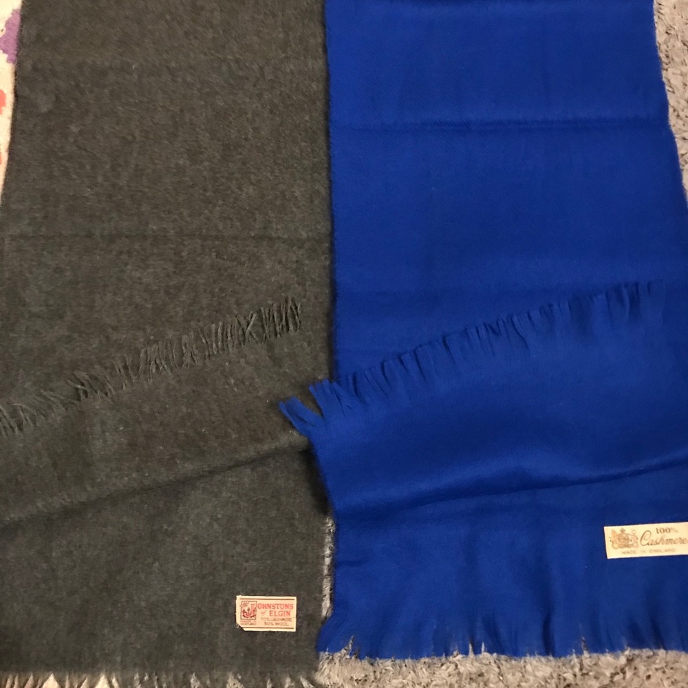 Set of vintage scarves cashmere wool blue grey